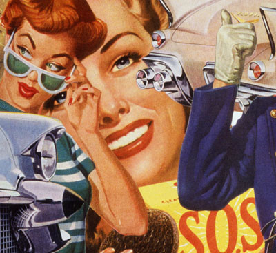appropriating vintage illustrations from 50's collage artist Sally Edelstein addresses the outdating of the American housewife 